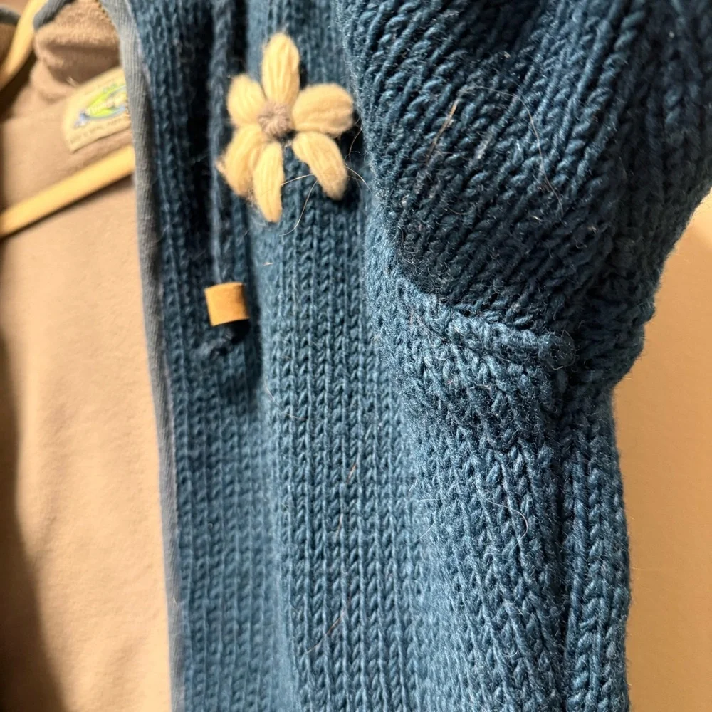 Vintage Laundromat Daisy Hand-Knit 100% Wool Fleece-Lined Hoodie - Women’s Small - Picture 8 of 15